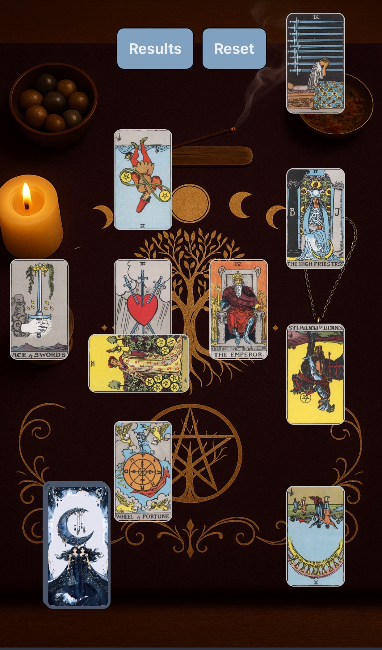 Tarot spread screenshot